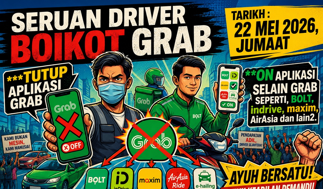 Pemandu e-hailing diseru boikot Grab Jumaat ini, tuntut kebajikan lebih baik